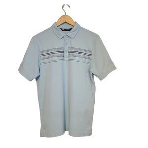 Travis Mathew Men's Light Blue Striped Short Sleeve Golf Polo Small Collared